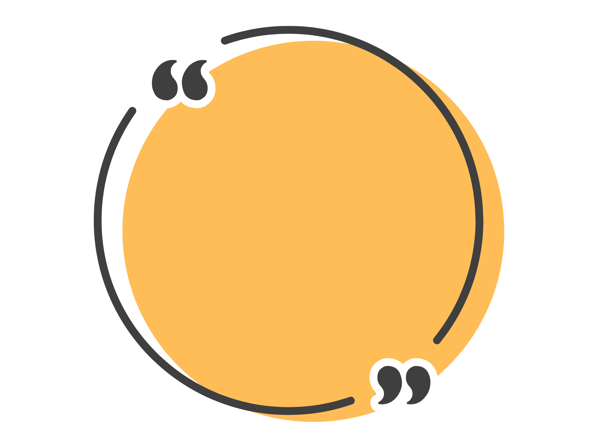 Yellow circle with quote marks, outline, and text space.