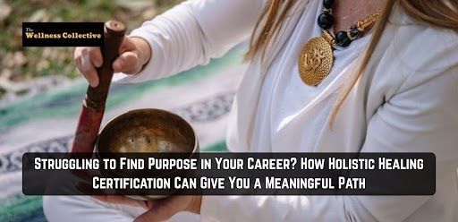 A person holding a singing bowl and mallet; text overlay: 