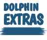 A blue logo that says `` dolphin extras '' on a white background.