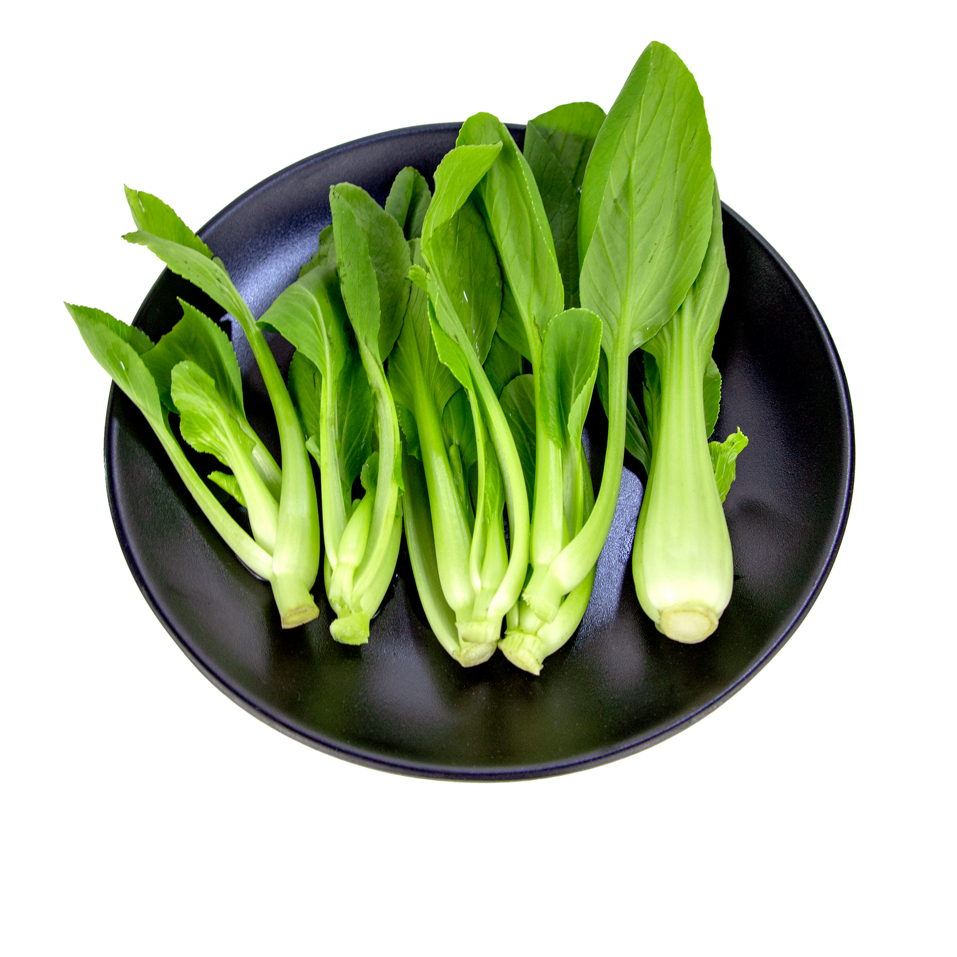 JPOT Japanese hot pot baby bokchoy on a black plate bird's eye view
