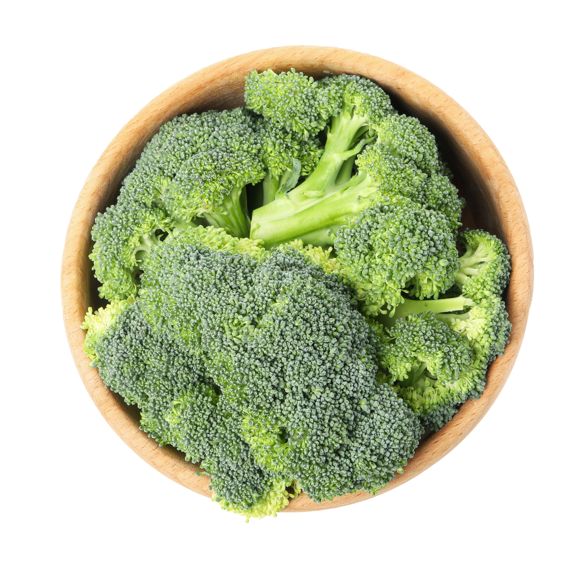 JPOT Japanese hot pot raw green broccoli in a wooden bowl bird's eye view