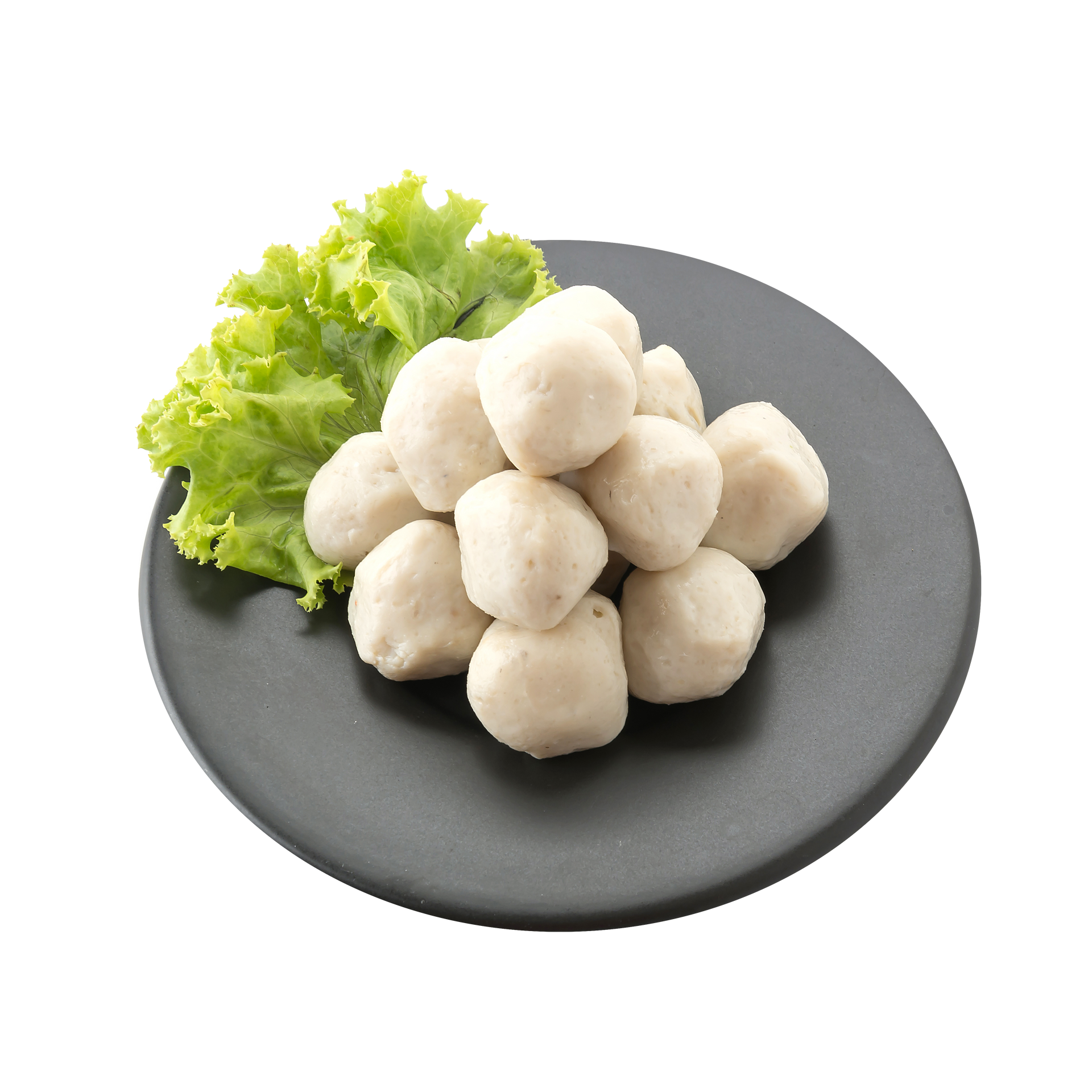 JPOT Japanese hot pot fishballs on a black plate bird's eye view