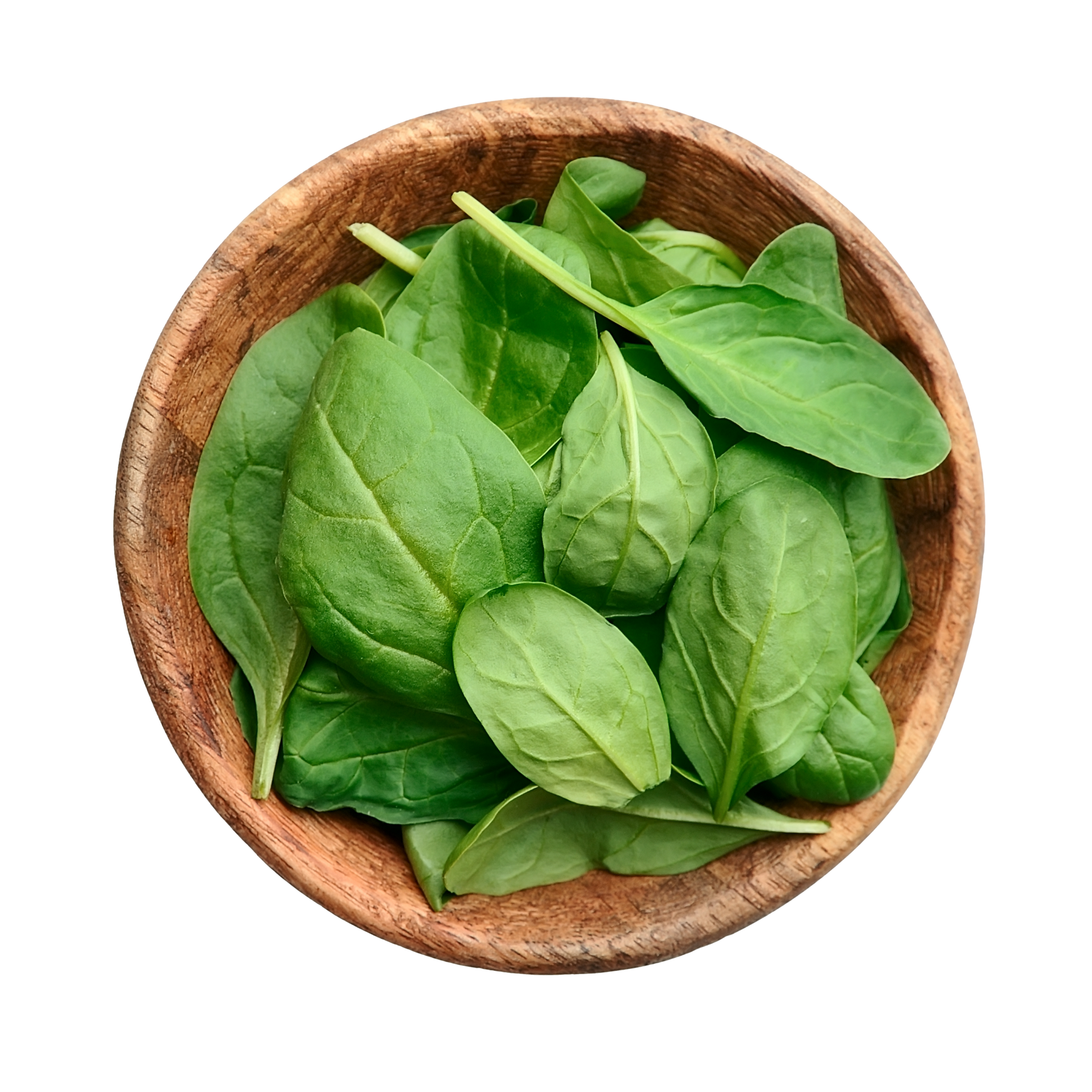 JPOT Japanese hot pot spinach in a wooden bowl bird's eye view