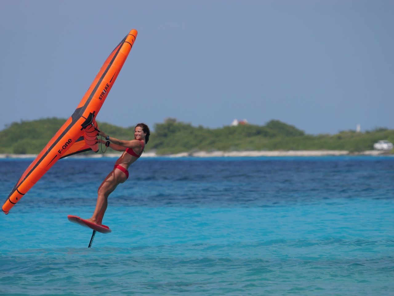 lady wingfoiling on Bonaire