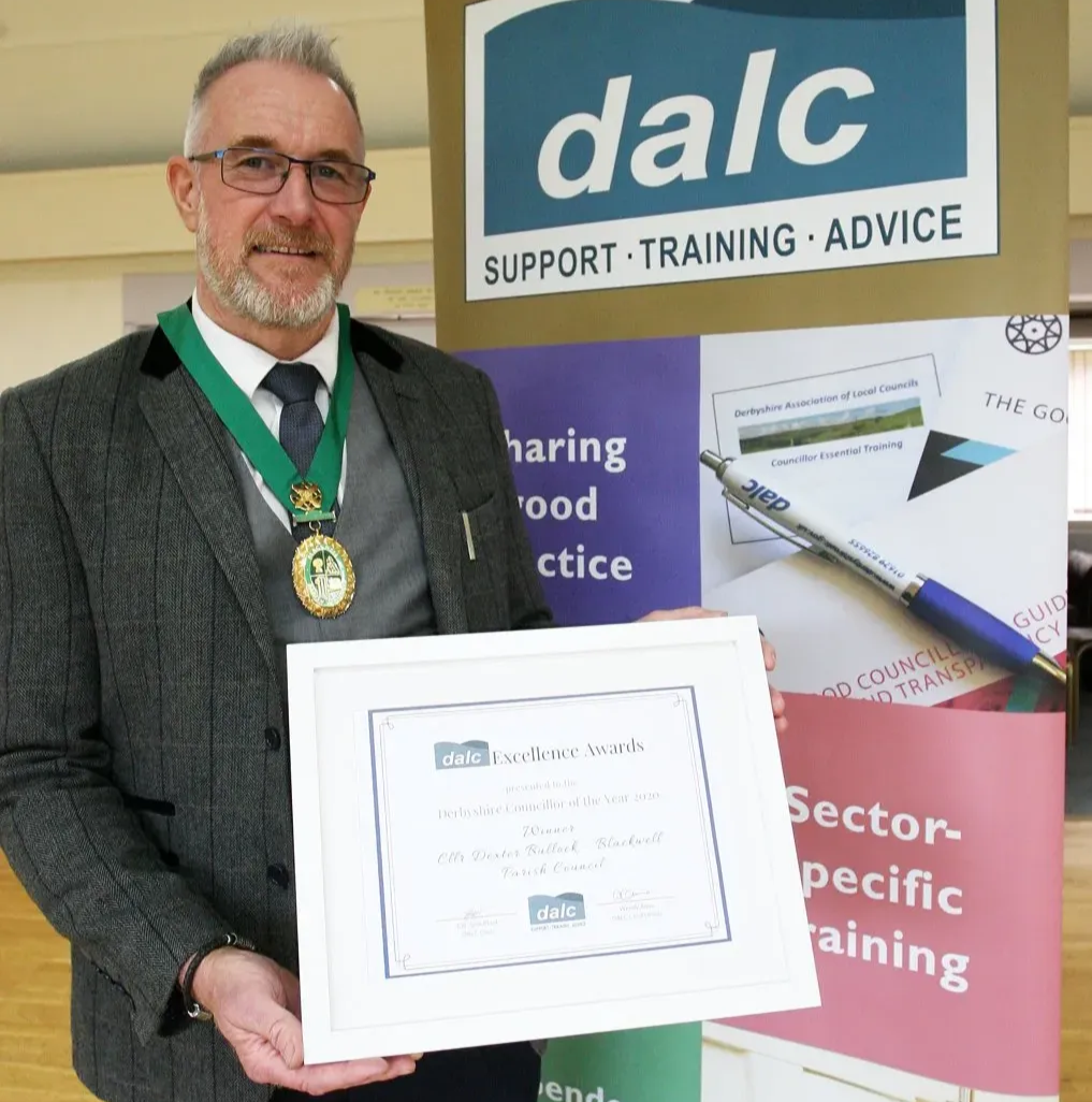Cllr Dexter Bullock being awarded DALC Councillor of the Year 2020