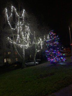 Christmas lights outside Woburn House, Blackwell