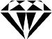 A black, stylized diamond icon on a white background.