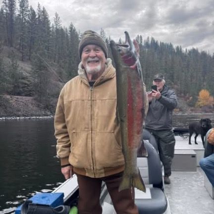 Large and long clearwater river steelhead on a guided fishing trip