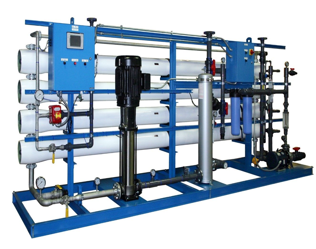 Installation of a reverse osmosis water purification system with pipes and filters.