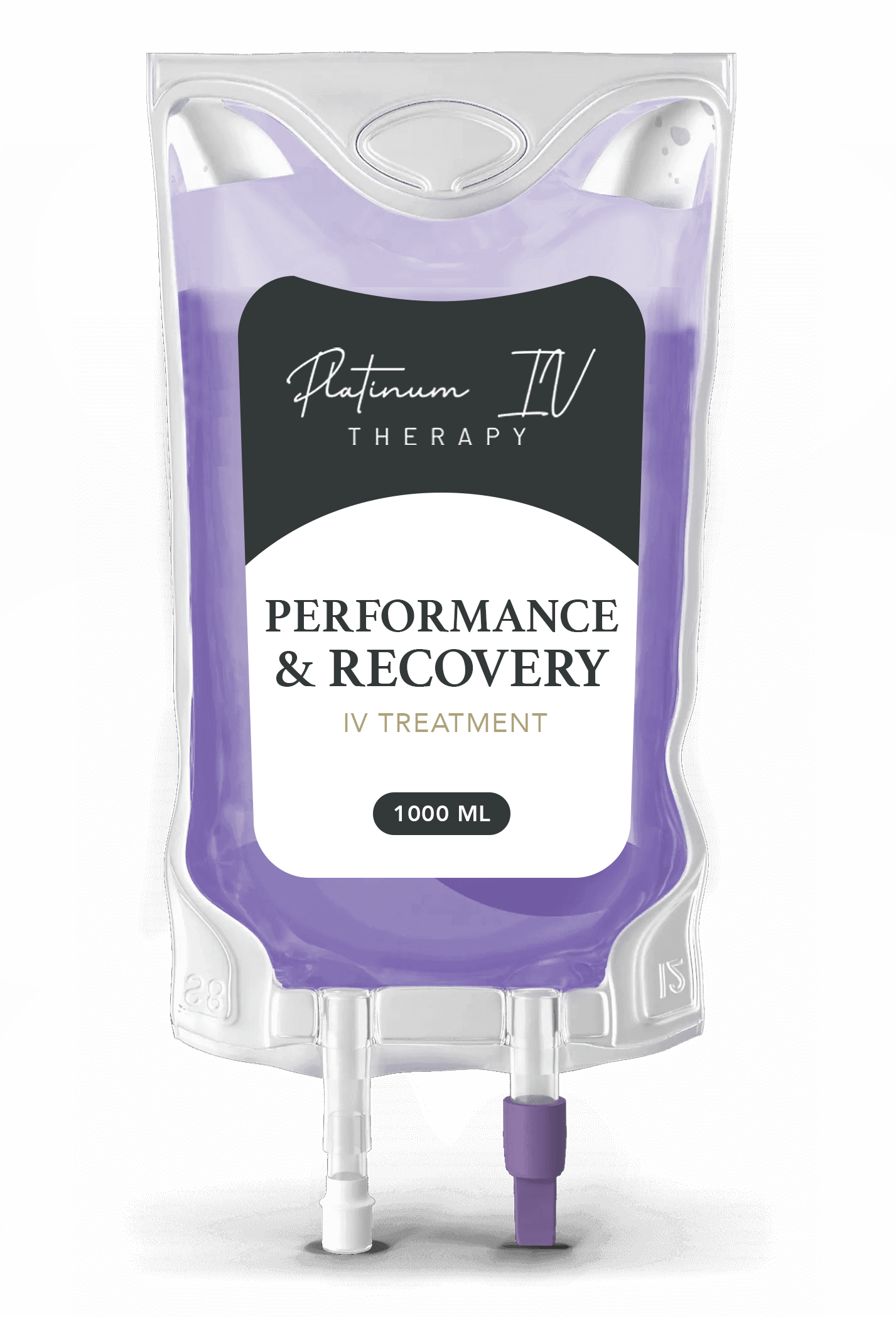 A bag of performance and recovery is sitting on a table.