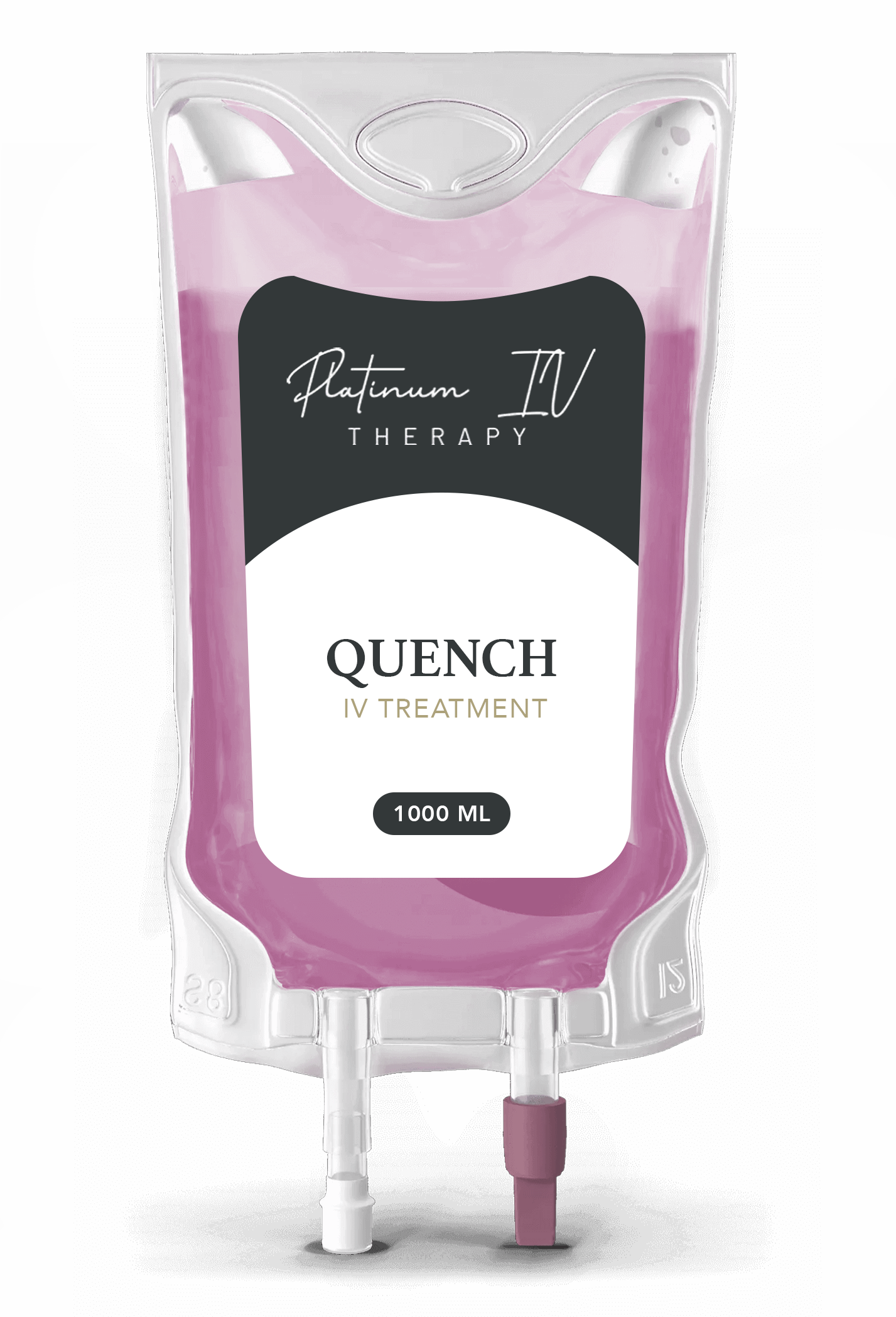 A bag of quench therapy is sitting on a white surface.