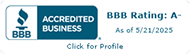 A bbb rating a accredited business is displayed on a white background.