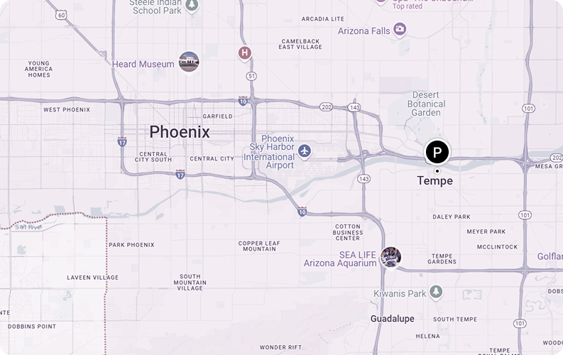 A map showing the location of phoenix and tempe.