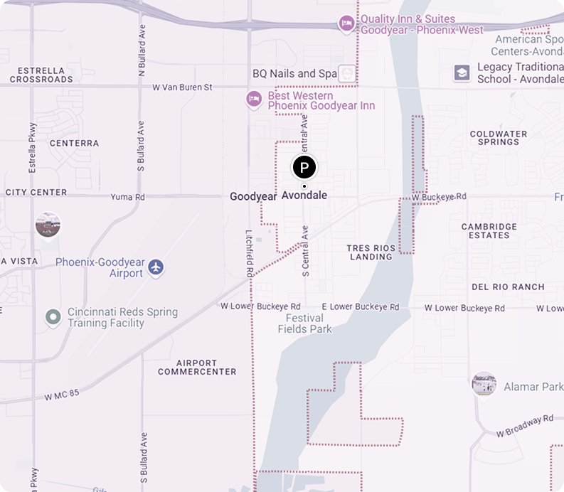 A map showing the location of goodyear ave.