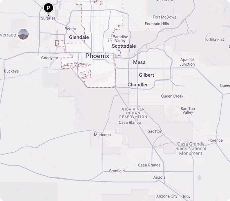 A map showing the location of phoenix , mesa and gilbert