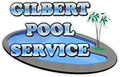 Gilbert Pool Service logo with blue pool, palm trees, and bold white text