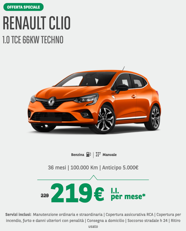 Renault Clio noleggio lungo termine privati neopatentati