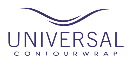 The logo for universal contour wrap is purple and white.