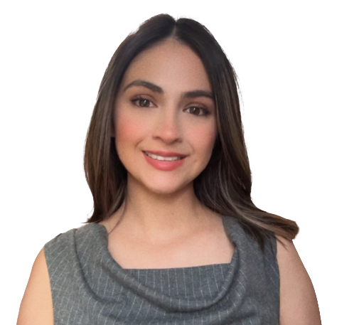 A woman in a black lace top smiles for the camera