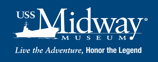 A blue logo for the uss midway museum