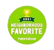Green circle with "Neighborhood Favorite" text and a trophy graphic, sponsored by Nextdoor, 2021.