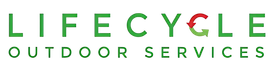 Logo for Lifecycle Outdoor Services, green text with a recycling symbol, red and green arrows.
