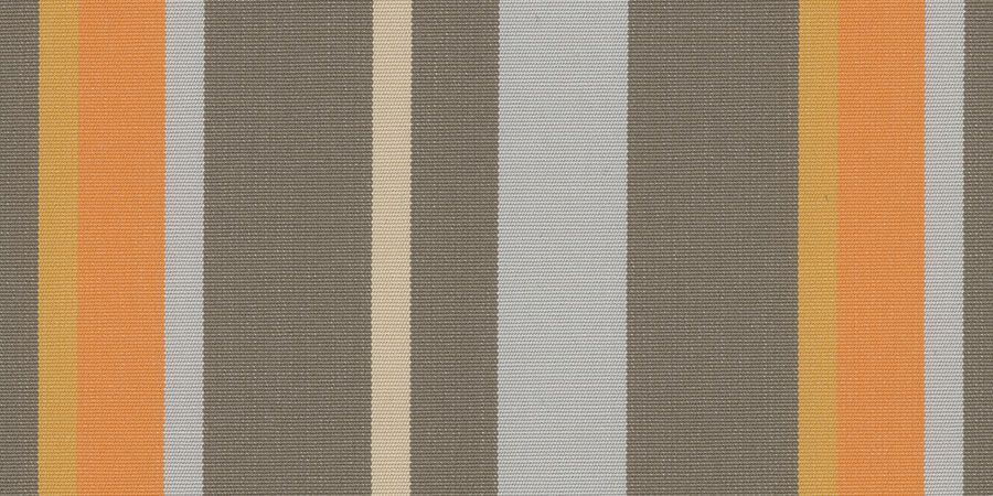 A close up of a striped fabric with orange , grey and white stripes.