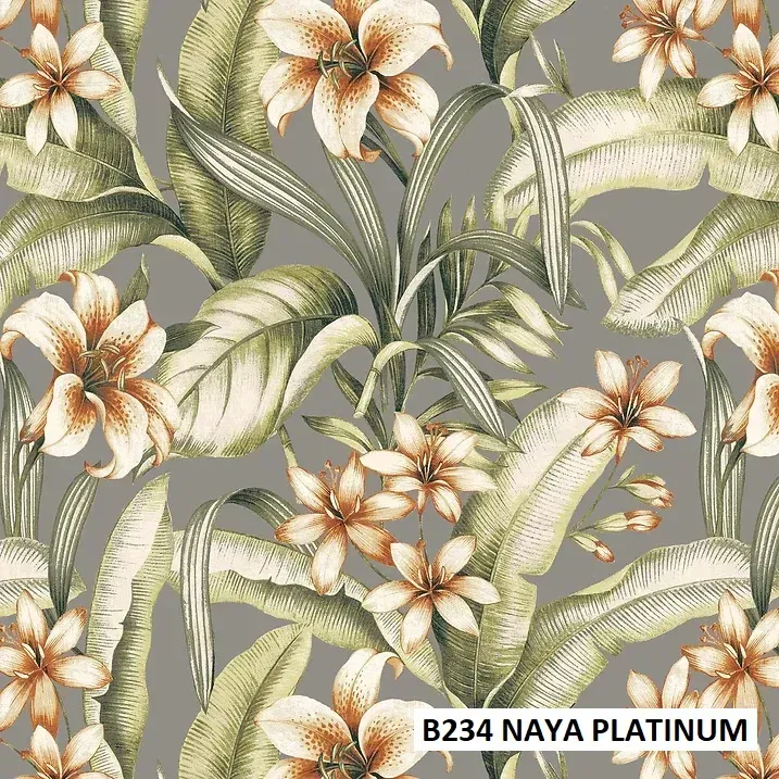 A seamless pattern of flowers and leaves on a gray background.