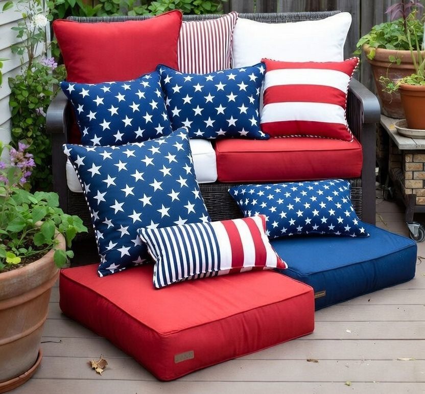 Patriotic outdoor cushions and pillows