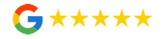 Google logo with five gold stars, indicating a five-star rating.