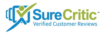 SureCritic logo: Blue and green figures, check mark, text 