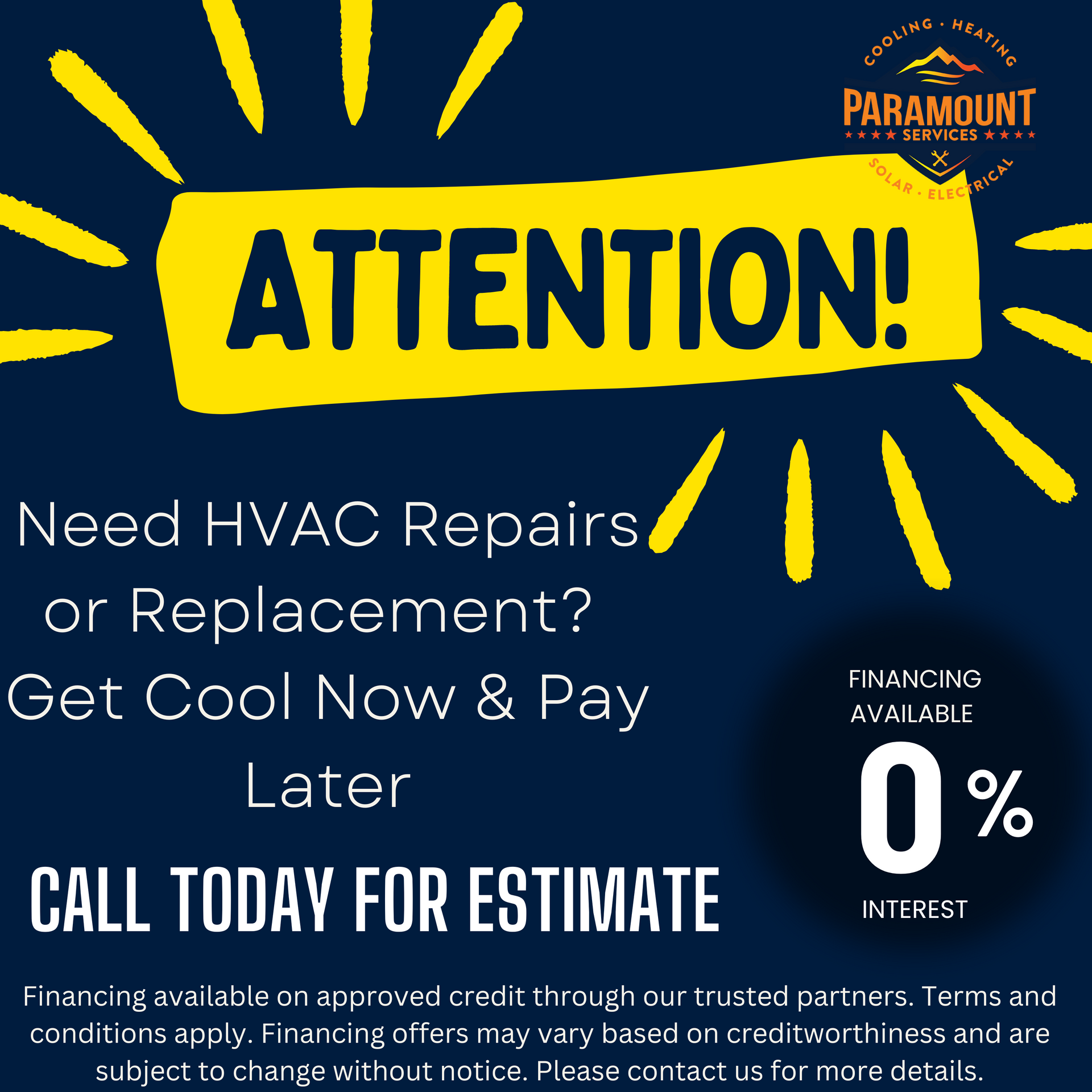Advertisement for HVAC repairs: yellow