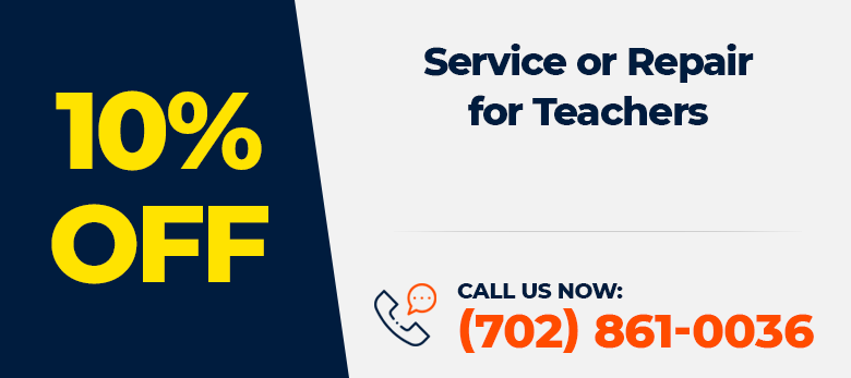 A blue and white banner that says 10% off service or repair for teachers