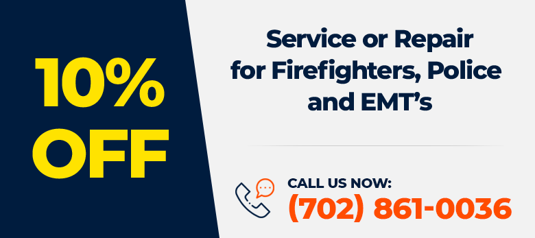 A sign that says 10% off service or repair for firefighters, police and EMT's