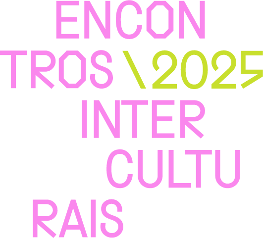 Um logotipo rosa e verde que diz encon tros 2025 inter cultu rais