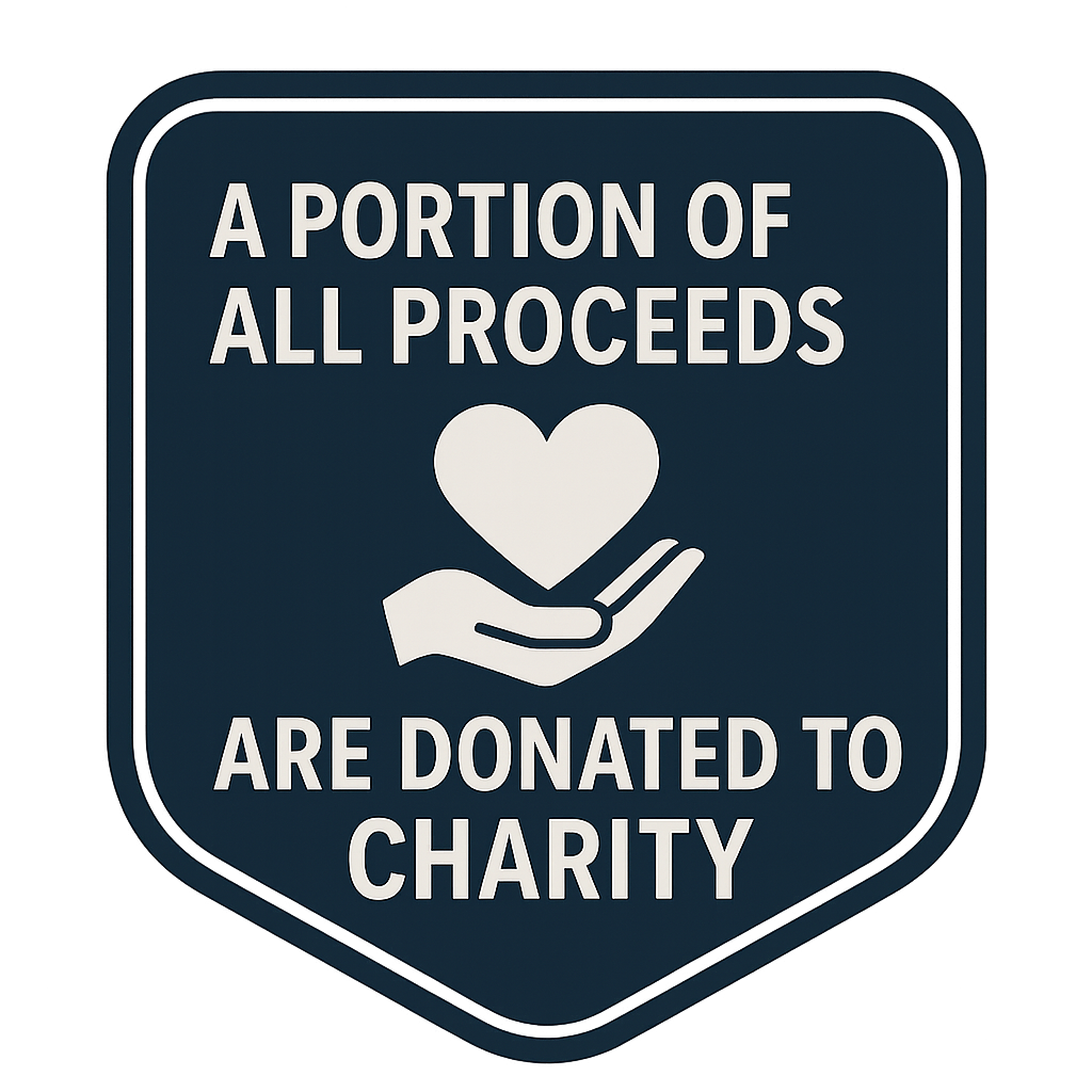 A portion of all proceeds are donated to charity.