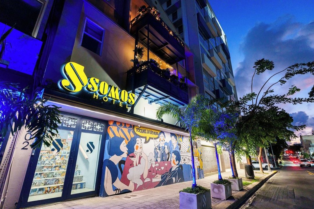 A large building with a mural on the side of it.