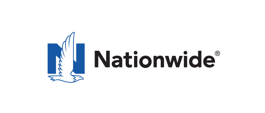 Nationwide Insurance logo: blue "N" with eagle, black text "Nationwide".