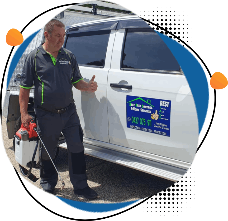 A man giving a thumbs up next to a white van