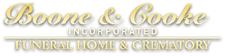 Boone & Cooke Incorporated Funeral Home & Crematory logo in gold script on a white background