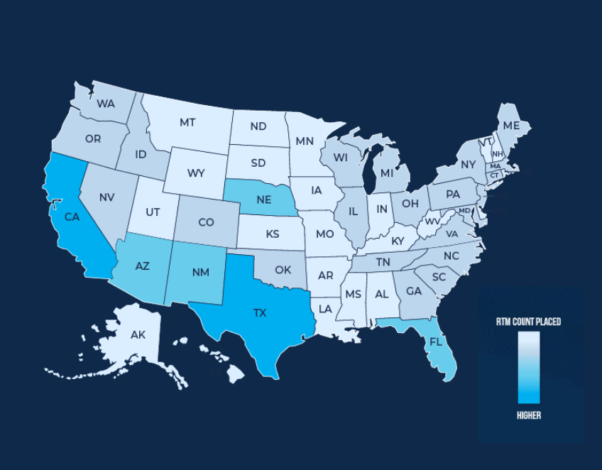 A map of the united states showing the states in blue