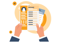 A person is holding a resume in their hands.