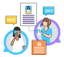 A woman is talking on a cell phone to another woman.