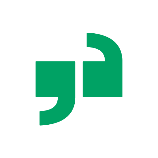 A green letter g is on a white background.