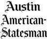 The logo for austin american statesman is black and white.