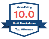 A badge that says avvo rating 10.0 scott alan andresen top attorney