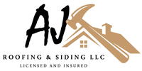 A logo for AJ Roofing & Siding LLC featuring the letters 