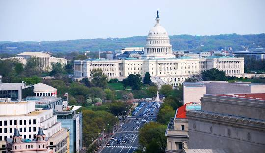 An aerial view of the capitol building in washington d.c.