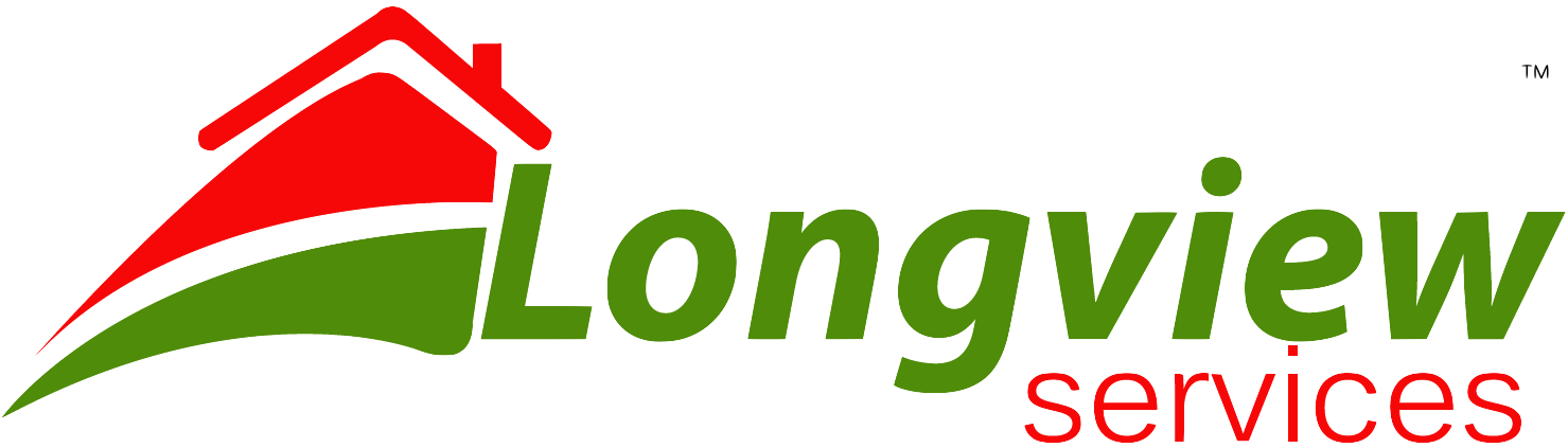 A red , green and white logo for longview services