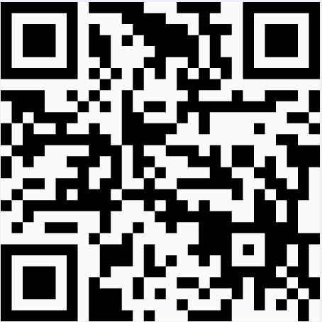 QR code: Square grid of black and white pixels.